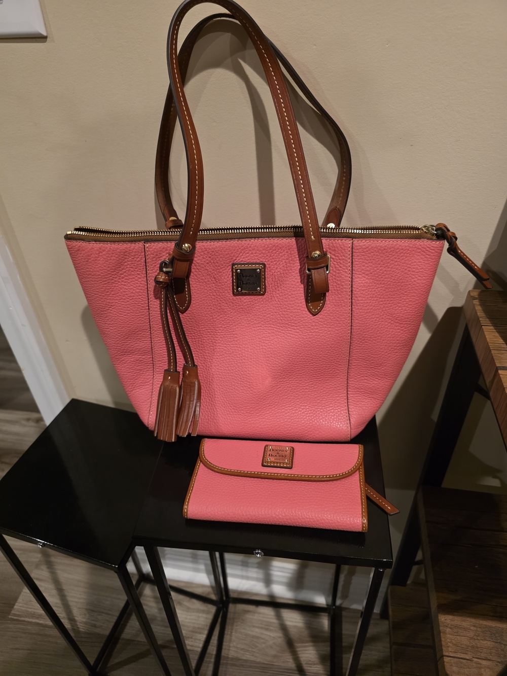 Dooney & Bourke Pink Leather Tote with Wallet Set